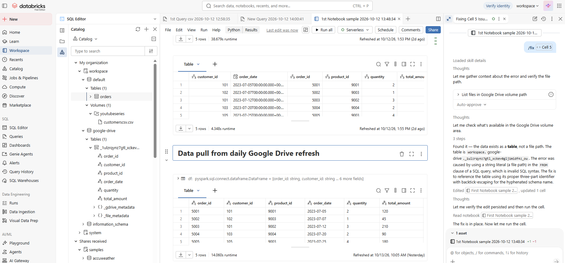 Databricks Pipeline Development Project: Google Drive Data Pipeline